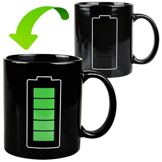 🔋 Heat-Activated Changing Color Mug – Battery Pattern Coffee Cup (330ml) for Couples, Milk Tea & Juice, Christmas Gift 🎁