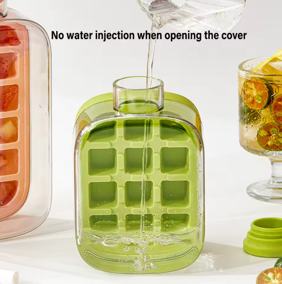 2-in-1 Silicone Ice Cube Mold With Lids Straw Outdoor Beverage Cup