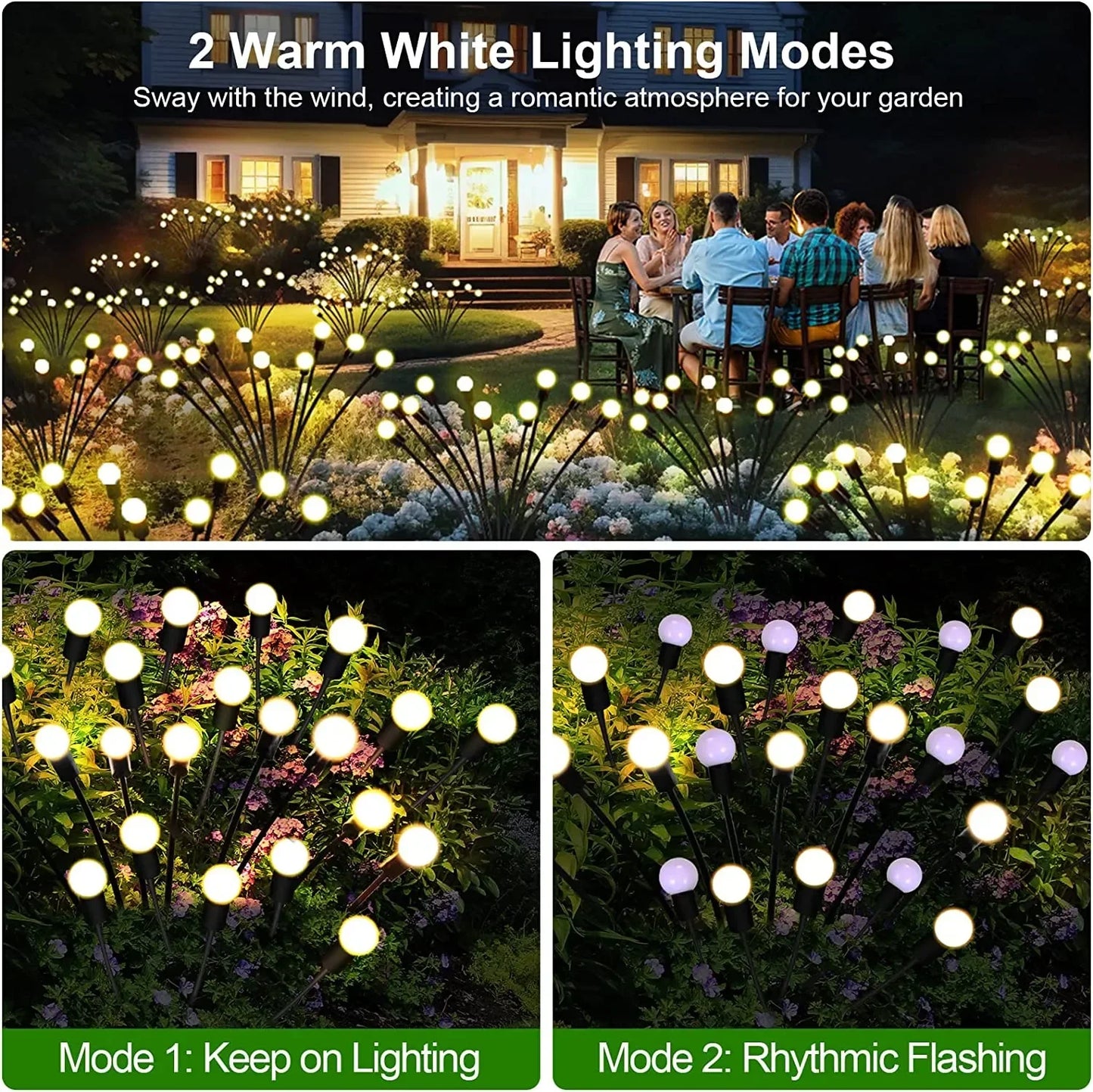 10 Outdoor Lights Solar Lawn Lamp Garden Lamp LED Wind-driven Firefly Ground Plug Lamp for Garden Lawn Landscape Holiday Light