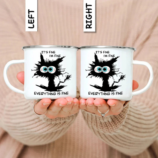 Perfect match with your Turtle Coaster | It's Fine.. I'm Fine.. Everything is Fine – 12oz Enamel Camping Mug ☕ for Coffee, Tea 🫖, Travel 🚗, Fishing 🎣, Office 🖥️ & Picnics 🧺