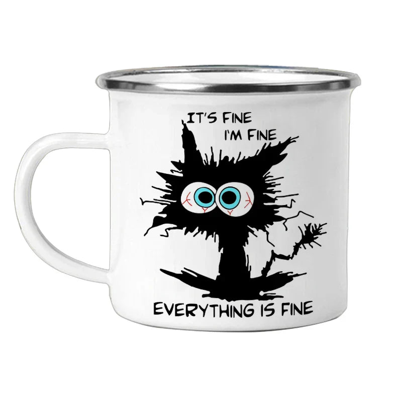 Perfect match with your Turtle Coaster | It's Fine.. I'm Fine.. Everything is Fine – 12oz Enamel Camping Mug ☕ for Coffee, Tea 🫖, Travel 🚗, Fishing 🎣, Office 🖥️ & Picnics 🧺