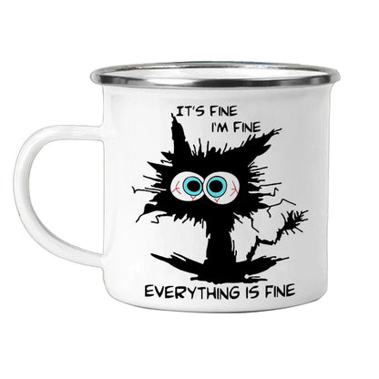 Perfect match with your Turtle Coaster | It's Fine.. I'm Fine.. Everything is Fine – 12oz Enamel Camping Mug ☕ for Coffee, Tea 🫖, Travel 🚗, Fishing 🎣, Office 🖥️ & Picnics 🧺