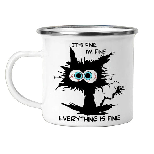 Perfect match with your Turtle Coaster | It's Fine.. I'm Fine.. Everything is Fine – 12oz Enamel Camping Mug ☕ for Coffee, Tea 🫖, Travel 🚗, Fishing 🎣, Office 🖥️ & Picnics 🧺