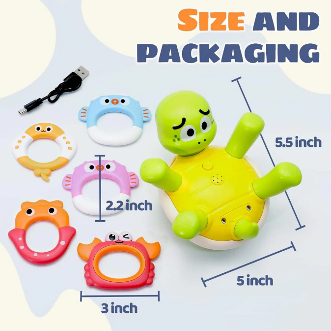 AquaSpin™ Swimming Turtle Bath Toy – Rechargeable Rotating Spray Baby Bath Toy, Cute Sensory Water Toy for Toddlers & Kids