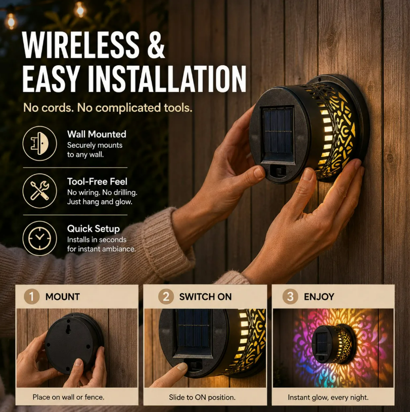 Solar Mandala Wall Light | Outdoor Garden Fence Projector Lamp 🪐🌌