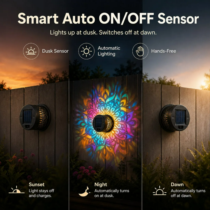 Solar Mandala Wall Light | Outdoor Garden Fence Projector Lamp 🪐🌌