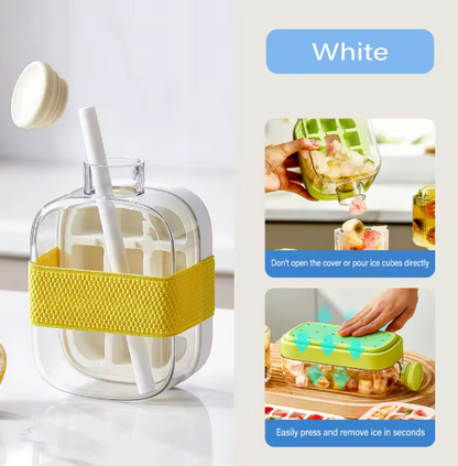 2-in-1 Silicone Ice Cube Mold With Lids Straw Outdoor Beverage Cup