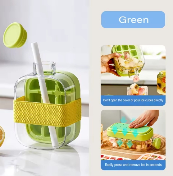 2-in-1 Silicone Ice Cube Mold With Lids Straw Outdoor Beverage Cup