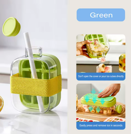2-in-1 Silicone Ice Cube Mold With Lids Straw Outdoor Beverage Cup