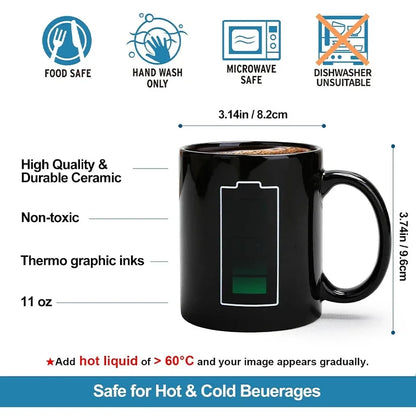 🔋 Heat-Activated Changing Color Mug – Battery Pattern Coffee Cup (330ml) for Couples, Milk Tea & Juice, Christmas Gift 🎁